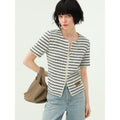 Amour Round Neck Double Zipped Striped Sweater Tee