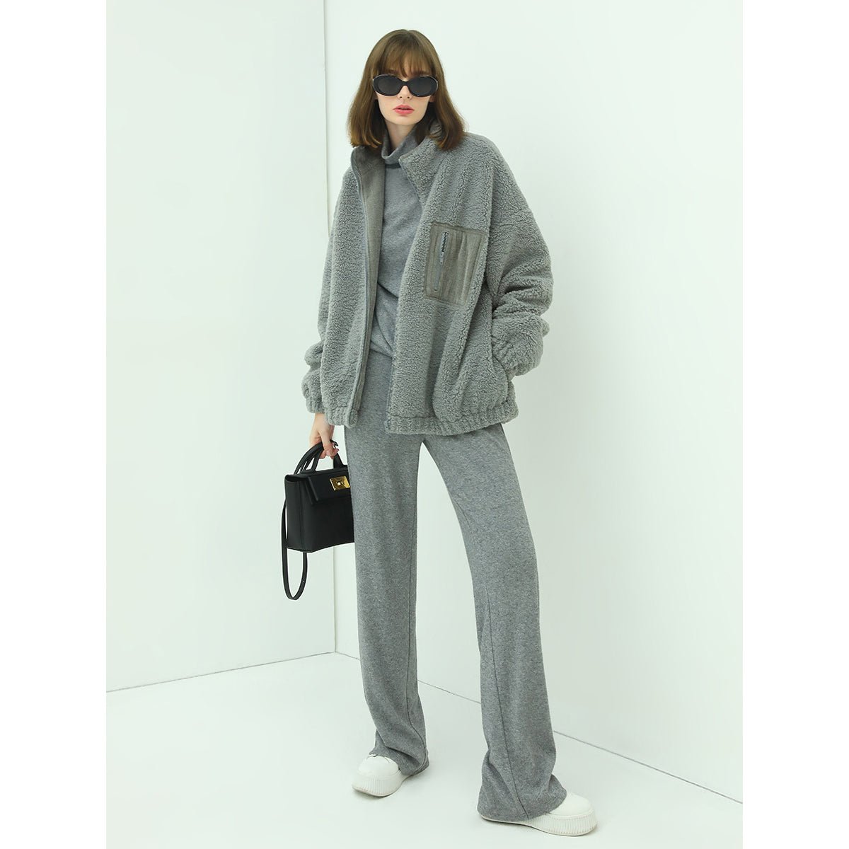 Cozy Zip Up Grey Plush Jacket