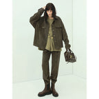 Green Corduroy Jacket with Gold Embellishments