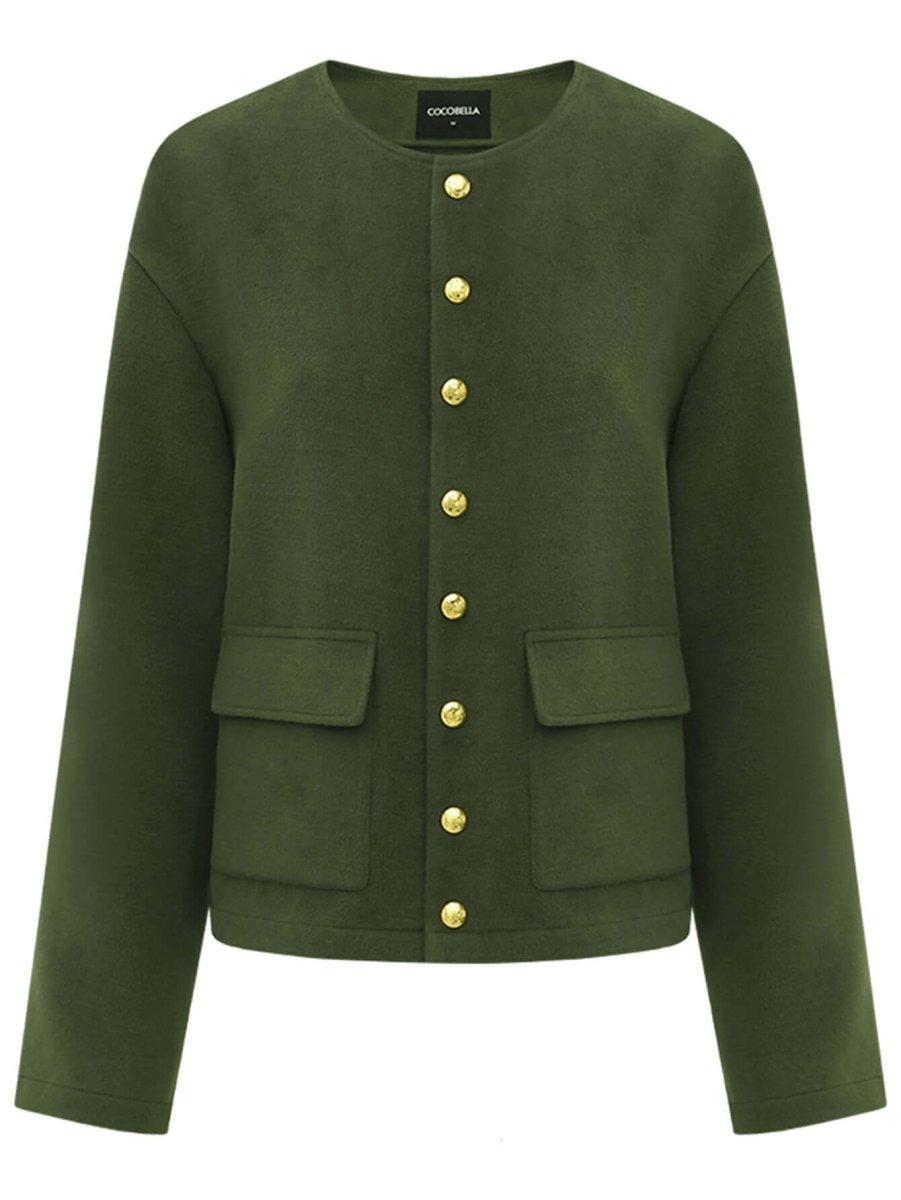 Green Letterman Jacket with Gold Snap Buttons